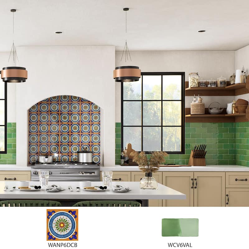 Merola Tile Provincial Deco Cabeca 6" x 6" Porcelain Wall Tile - (1 Tile)