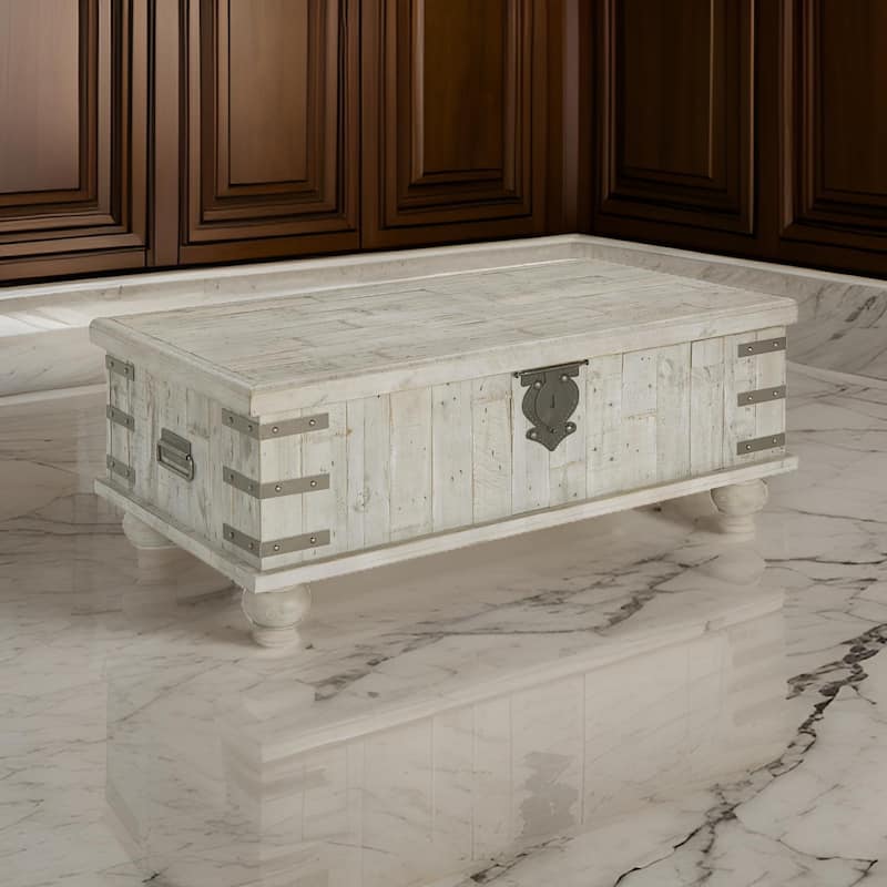 Wooden Lift Top Cocktail Table with Metal Handles and Bun Feet, White