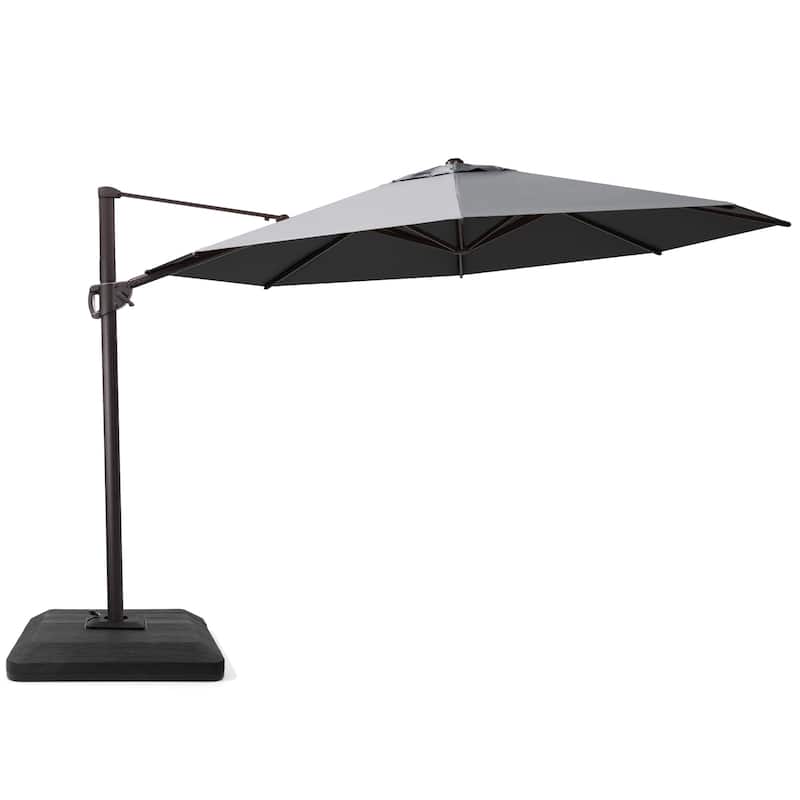 Heavy-duty 11.5-Foot Patio Umbrella Cantilever-Offset 360-degree Rotation Crank-lift with Weighted Base
