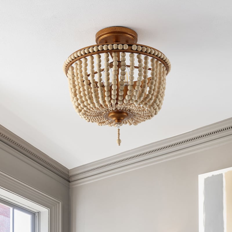 Georgian Wood Beaded/Metal LED Flush Mount, by JONATHAN Y