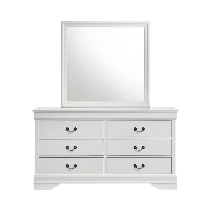 Nim Wide Dresser and Mirror with Molded Trim, 6 Drawers, White Wood