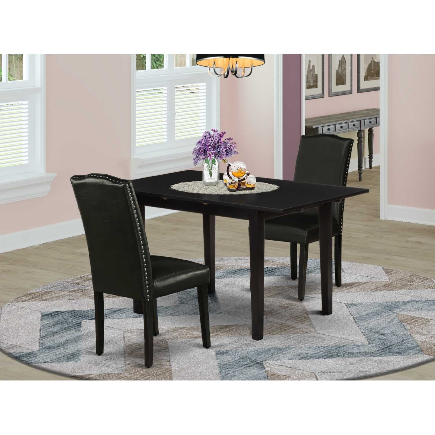 HomeStock 3-Piece Black Finish Rectangular Solid Wood Top with Butterfly Leaf Dining Table Set