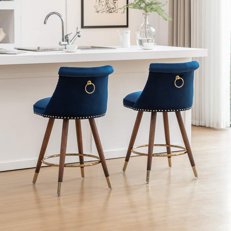 Set of 2 Button-Tufted Counter Stools with Nailhead Trim