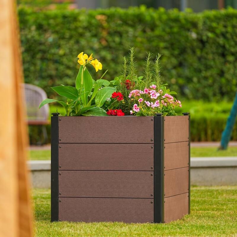 25x25x23Inch Elevated Garden Bed with Deep Root Box - Wood Look Planter for Patio Vegetables and Herbs Without Bottom - Without Bottom