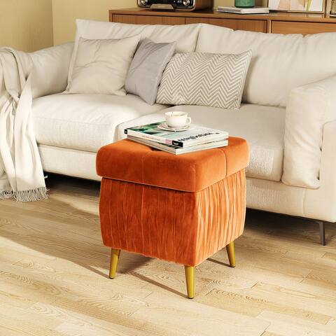 Velvet Square Ottoman with Storage, Vanity Stool Chair for Makeup Room Bedroom Living Room