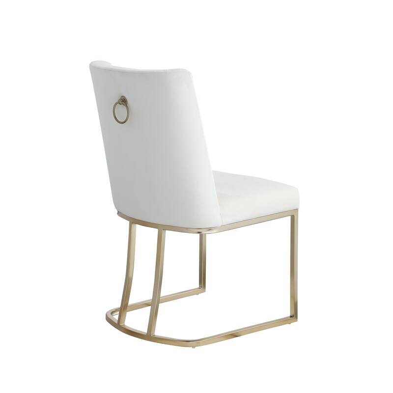 Dining Chairs, Velvet Upolstered Chair, Gold Metal Legs (Set of 2) - White