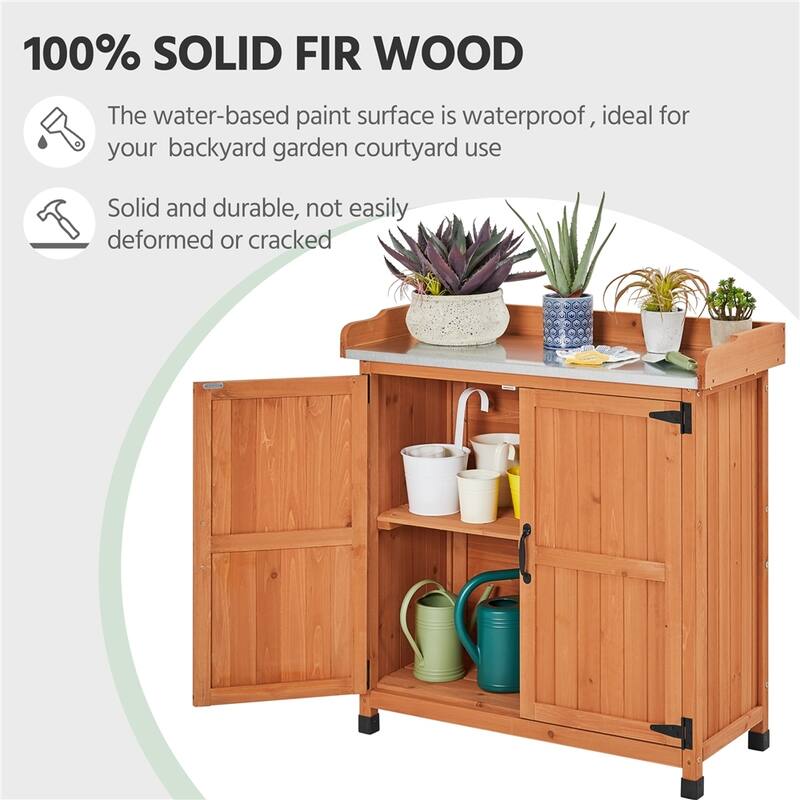 Yaheetech Garden Potting Bench Table Wooden Storage Cabinet