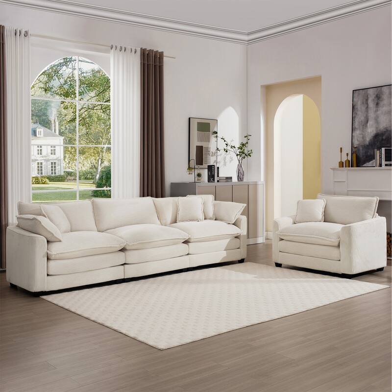 2-Piece Flexible Combinations Sofa Set with 3-Seater Corduroy Fabric Sofa and Single Accent Sofa Chair for Livingroom