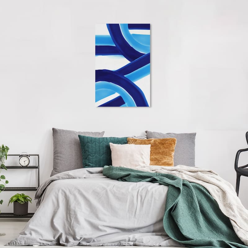 Wynwood Studio Canvas Abstract Greek Waves V Blue and Modern & Contemporary Wall Art Canvas Print - 36 x 24