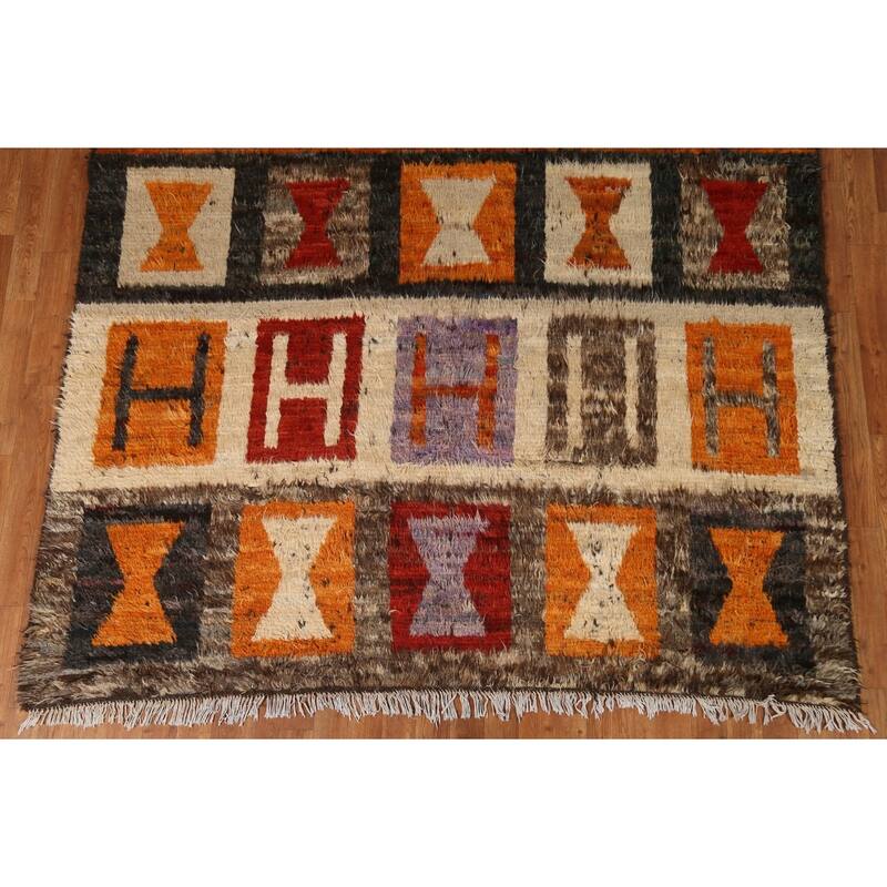 Hand Knotted Oriental 100% Wool Carpet Modern Tribal Multi-Colored Moroccan Area Rug - 9' 7'' X 6' 9''