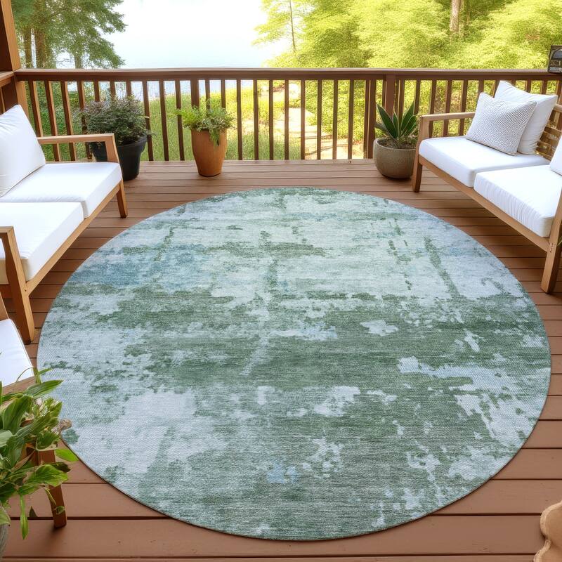 Machine Washable Indoor/ Outdoor Crouppen Modern Chantille Rug - Aloe - 8' x 8'