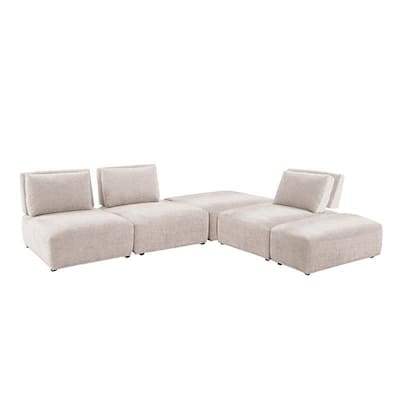 Stavan Modular L Sectional Sofa, Light Brown Boucle, Adjustable Backs