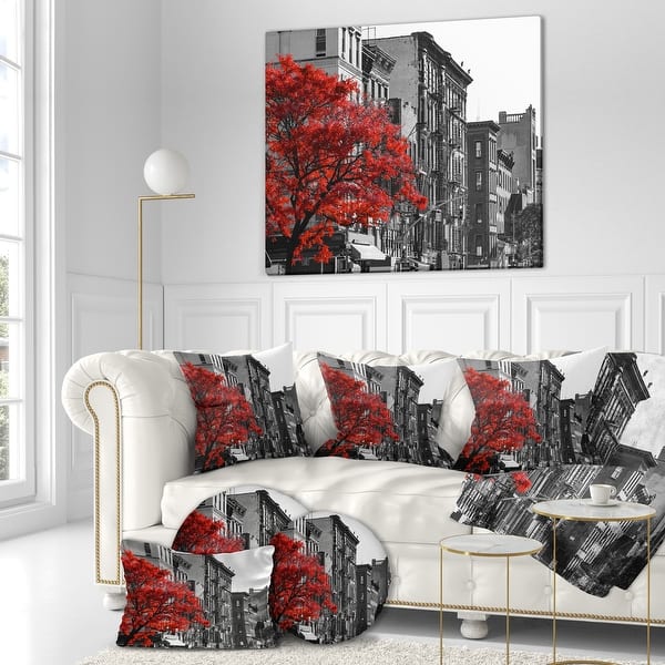 slide 2 of 18, Designart "Red Tree on Black and White New York City Street" Floral Cityscapes Photographic on wrapped Canvas - Grey