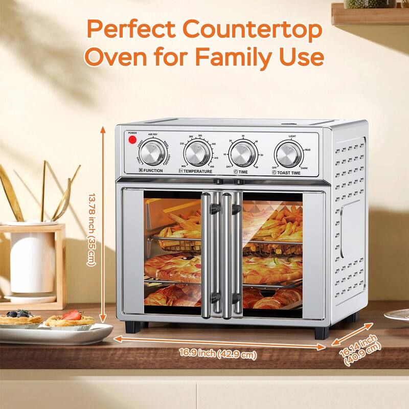 PlumChef 26QT Extra-Large French Double-Door Air Fryer Convection Toaster Oven, 1700W, 7 Preset Menus, 7-in-1 Multi-Function