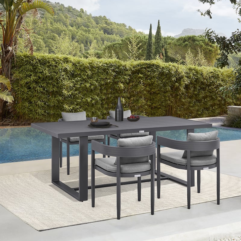 Argiope Outdoor Patio 5-Piece Dining Table Set in Aluminum with Grey Cushions - Dark Grey