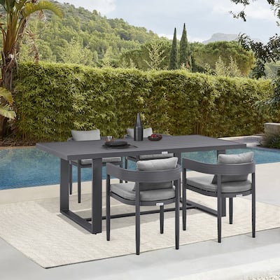 Argiope Outdoor Patio 5-Piece Dining Table Set in Aluminum with Grey Cushions