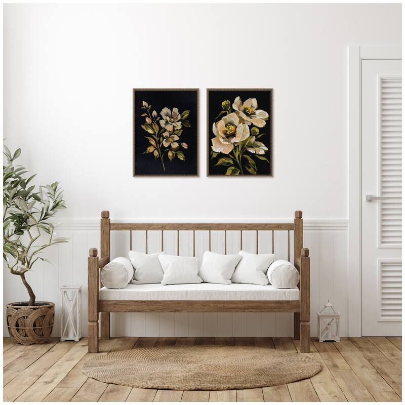 Kate and Laurel Sylvie Beaded Moody Floral 7 and 8 Framed Canvas Art Set by Annie Quigley