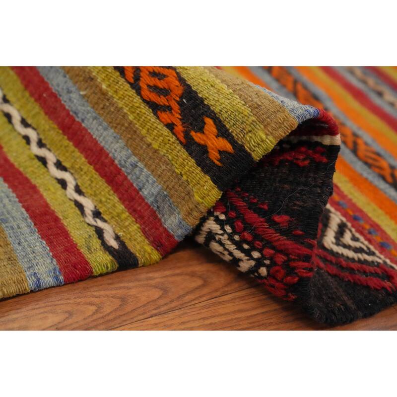 Hand Woven Oriental 100% Wool Carpet Southwestern Tribal Multi-Colored Kilim Area Rug - 10' 4'' X 6' 1''