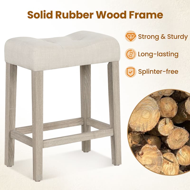 Gymax 24'' Bar Stools Set of 4 w/ Footrest Rubber Wood Frame for