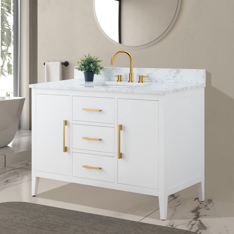 Vanity Art 48" Single Sink Bathroom Vanity Cabinet with Engineered Marble Countertop