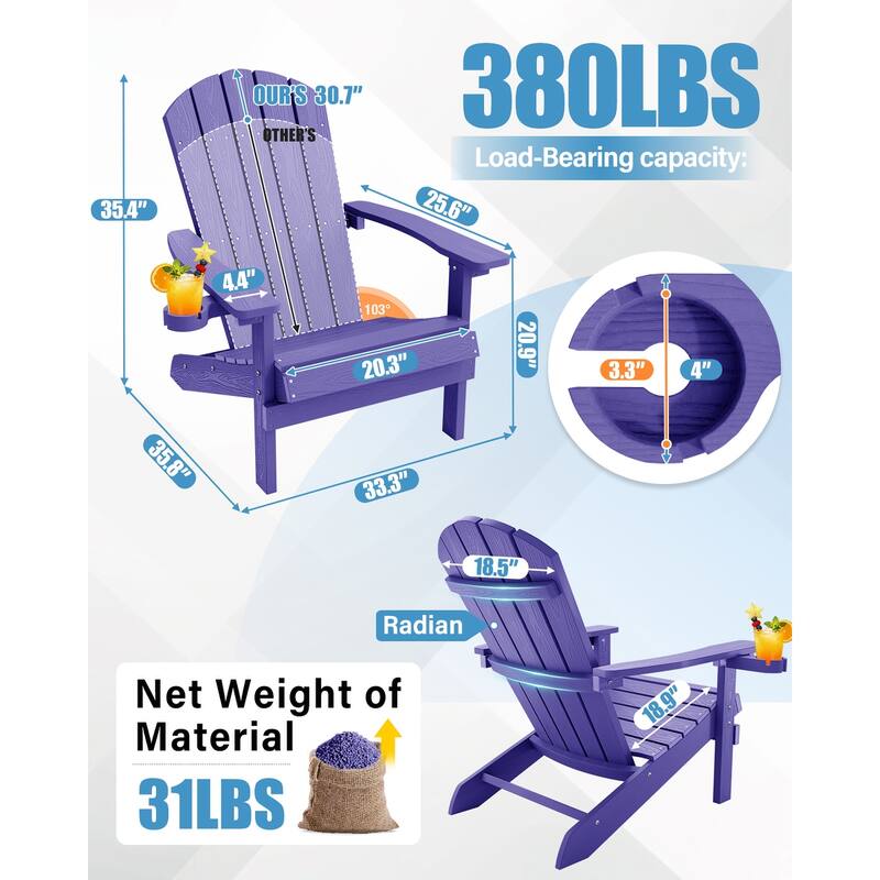 WINSOON All Weather HIPS Outdoor Plastic Adirondack Chairs Set of 2