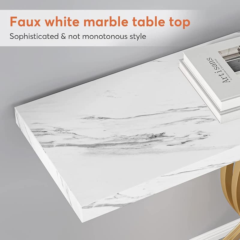 Modern Faux Marble Hallway Table with Geometric 40" Narrow
