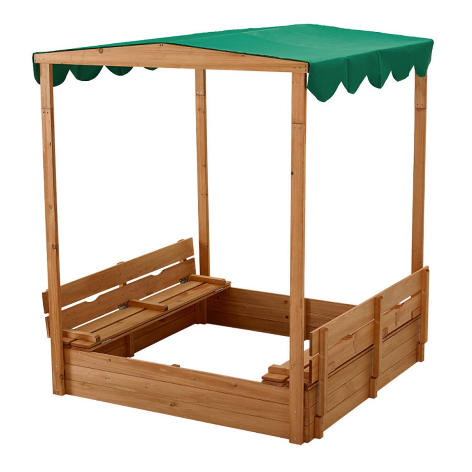 Kids Cedar Sandbox, Wooden sandbox with 2 Foldable Benches Bed Bath