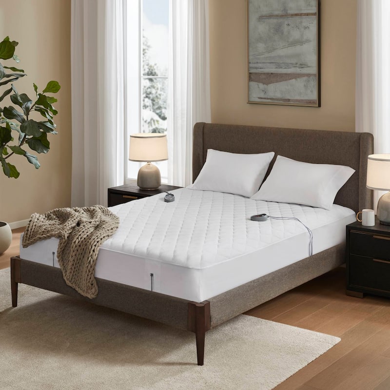 Beautyrest Cotton Deep Pocket Heated Mattress Pad-20 Heat Settings - White