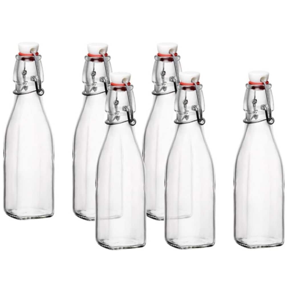 Bormioli Rocco Set of 6 Glass Swing Top Bottles - 8.5 oz