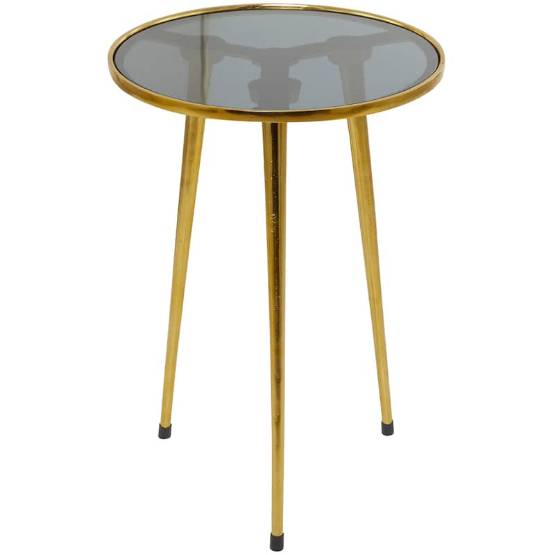 Contemporary Midcentury Metal Accent Side Table With Tripod Legs and Smoke Glass Top - 15 x 15 x 22