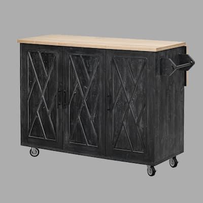 51.2"W Kitchen Island with Drop Leaf, ASH Veneer Top, Mobile Storage Cart with Towel Rack and Internal Storage Racks
