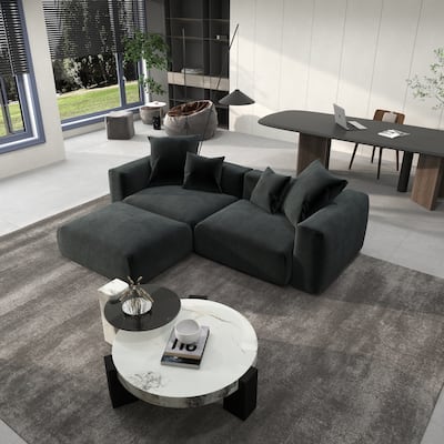 102" Oversized Corduroy Modular Sofa Reversible Couch with Ottoman