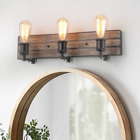 Farmhouse 3-Light Rustic Wooden Wall Sconce Vanity Lights