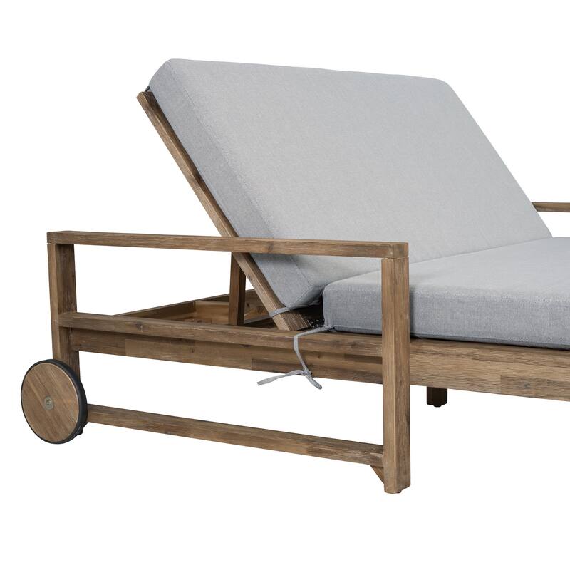 Beige Farmhouse Outdoor Sunbed with Adjustable Backrest