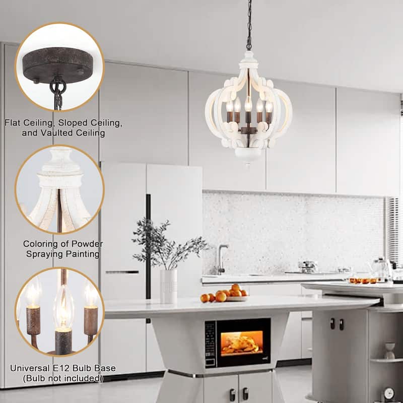 5-Light Country Wood Chandelier Light Fixture for Kitchen Island Dining Room