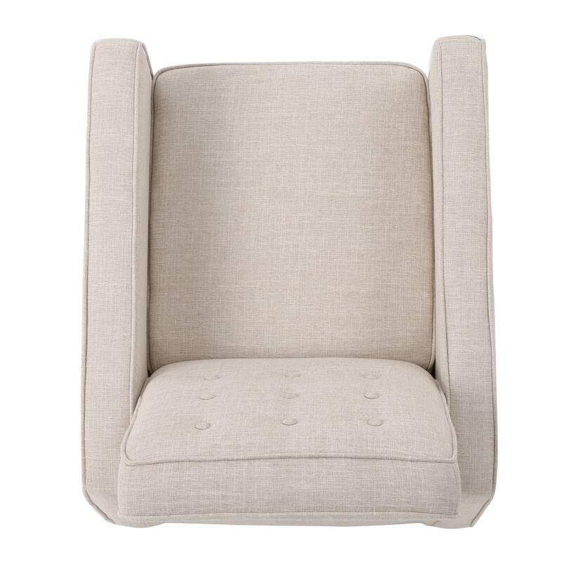 Beige Fabric Mid-Century Upholstered Push Back Recliner with Footrest, Button-tufted Backrest, Beech Wood Legs