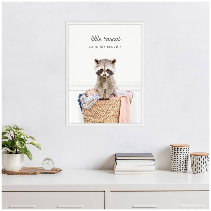 Kate and Laurel Sylvie Raccoon Little Rascal Laundry Service Framed Canvas by Amy Peterson