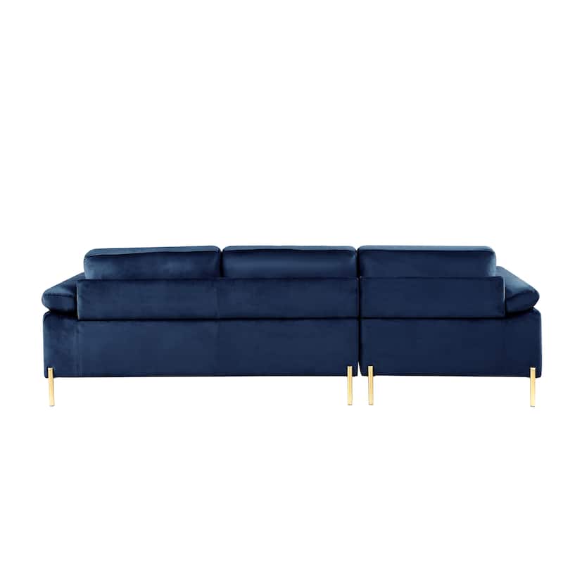 Blue Velvet Sectional Sofa with Chaise
