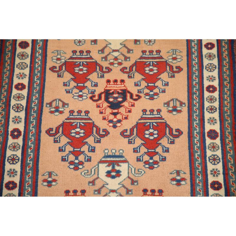 Hand Knotted Oriental 100% Wool Carpet Traditional Geometric Peach Hamedan Area Rug - 4' 10'' X 3' 2''