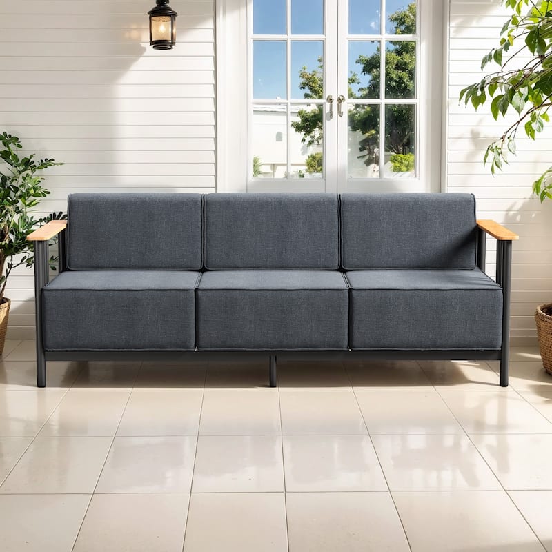 Puffin 3-Seat Outdoor Sofa with Metal Frame and 10-Inch Thick Cushions - 1-Piece - Grey