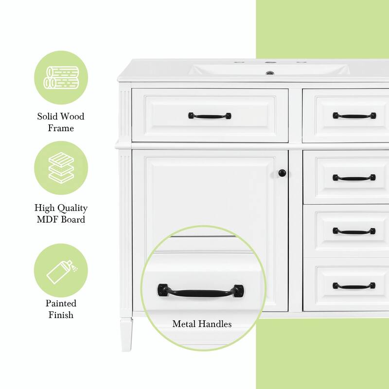 36-Inch Bathroom Vanity with Ceramic Sink Top, Solid Wood Frame and MDF Cabinet