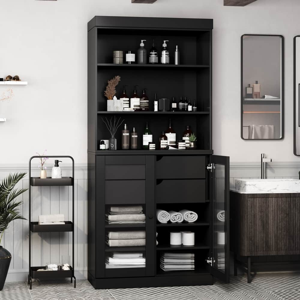 100% Solid Wood 32" Bathroom Cabinet with Optional Doors, 2-Drawers by Palace Imports