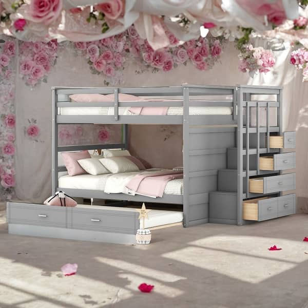 slide 2 of 45, Modern Full over Full Multifunctional Bunk Bed With Trundle And Staircase,Storage Drawers,Solid Construction