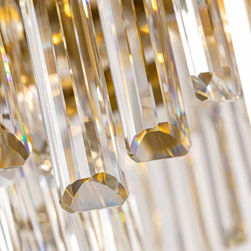 32 in. 4-Tier Modern Crystal Chandelier Brass Gold Round Crystal Raindrop Chandelier Contemporary Pendant Light for Dining Room
