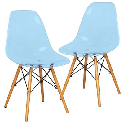 Cresco Acrylic Dining Chair in Solid Beech Wood Legs Banquet Side Chair (Set of 2) for Indoor and Outdoor - 32" Height