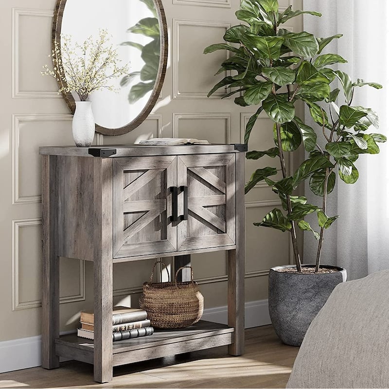 Wampat Farmhouse Sliding Barn Door Wood TV Stand / Storage Cabinet