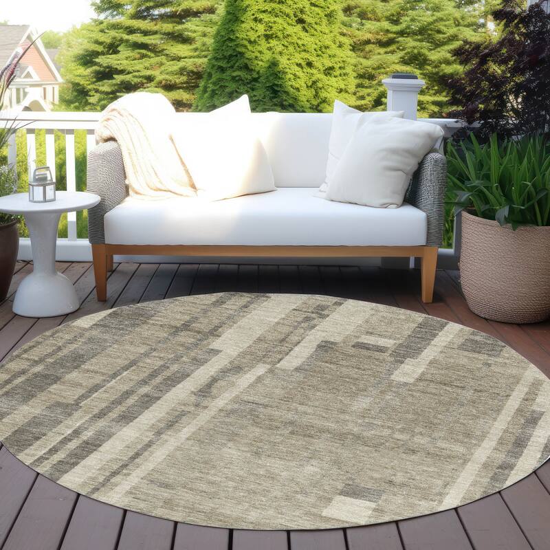 Machine Washable Indoor/ Outdoor Modern Stripes Chantille Rug