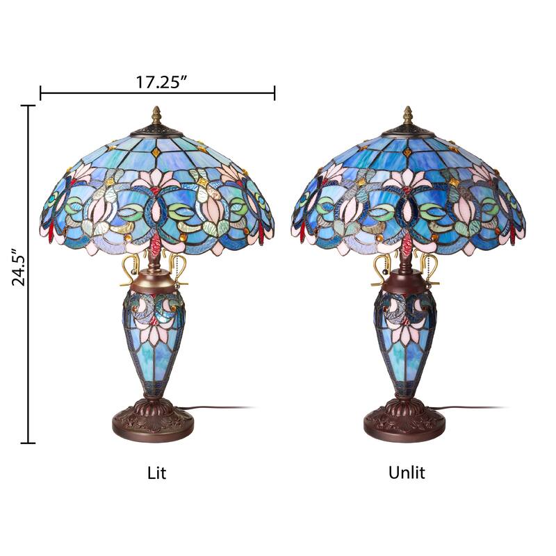 Winslow River of Goods Victorian Double Lit Stained Glass Dome Shade 24.5-Inch Table Lamp - 17.25" x 17.25" x 24.5"