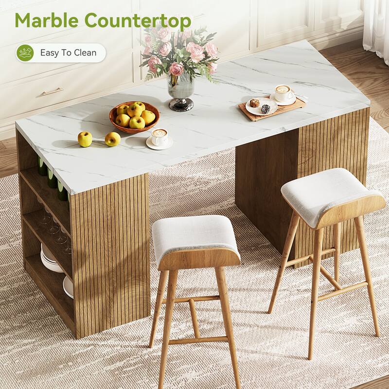 63-Inch Kitchen Island with Side Shelves, Modern Dining Table - 63'' W × 23.2'' D × 35.4'' H