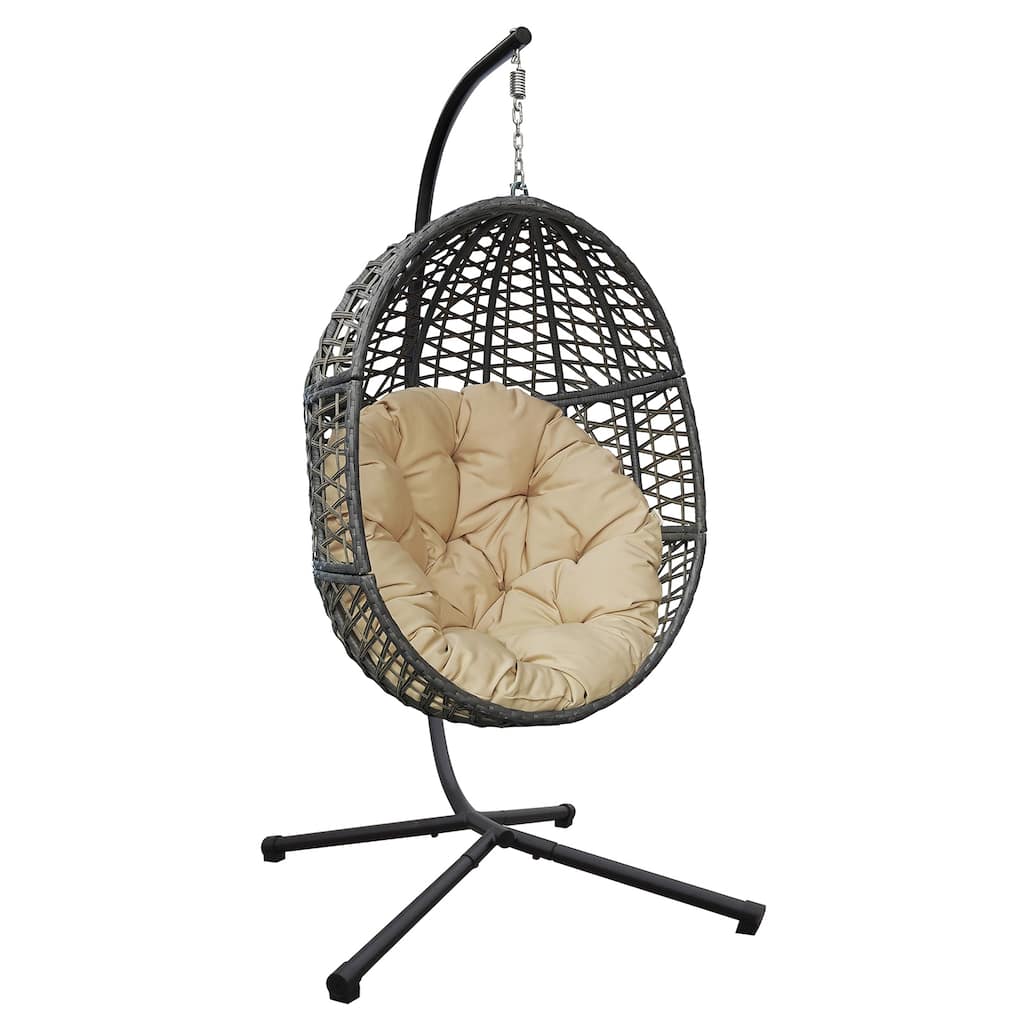 Hanging Swing Egg Chair with Stand,Outdoor Patio Wicker Tear Drop Shape Hammock Chair with Cushion